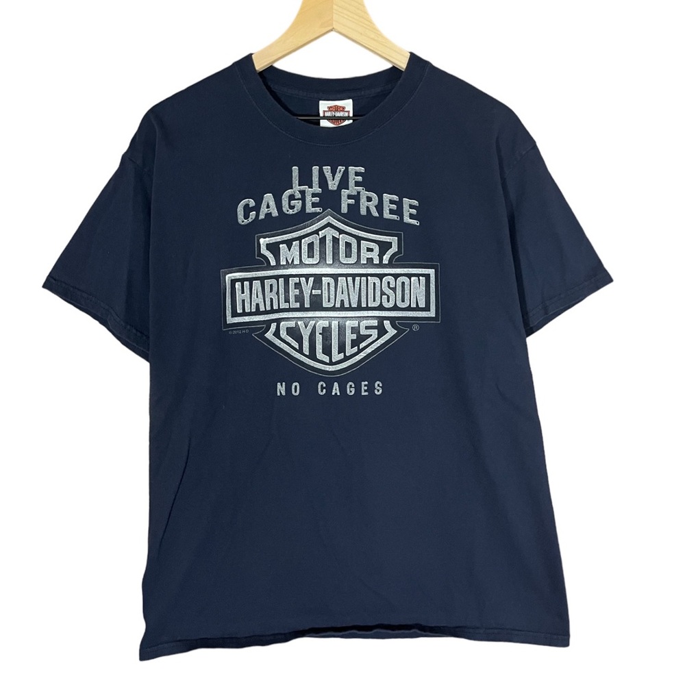 Mens Harley Davidson Live cage free t-shirt size Large Navy Motorcycles Bikers